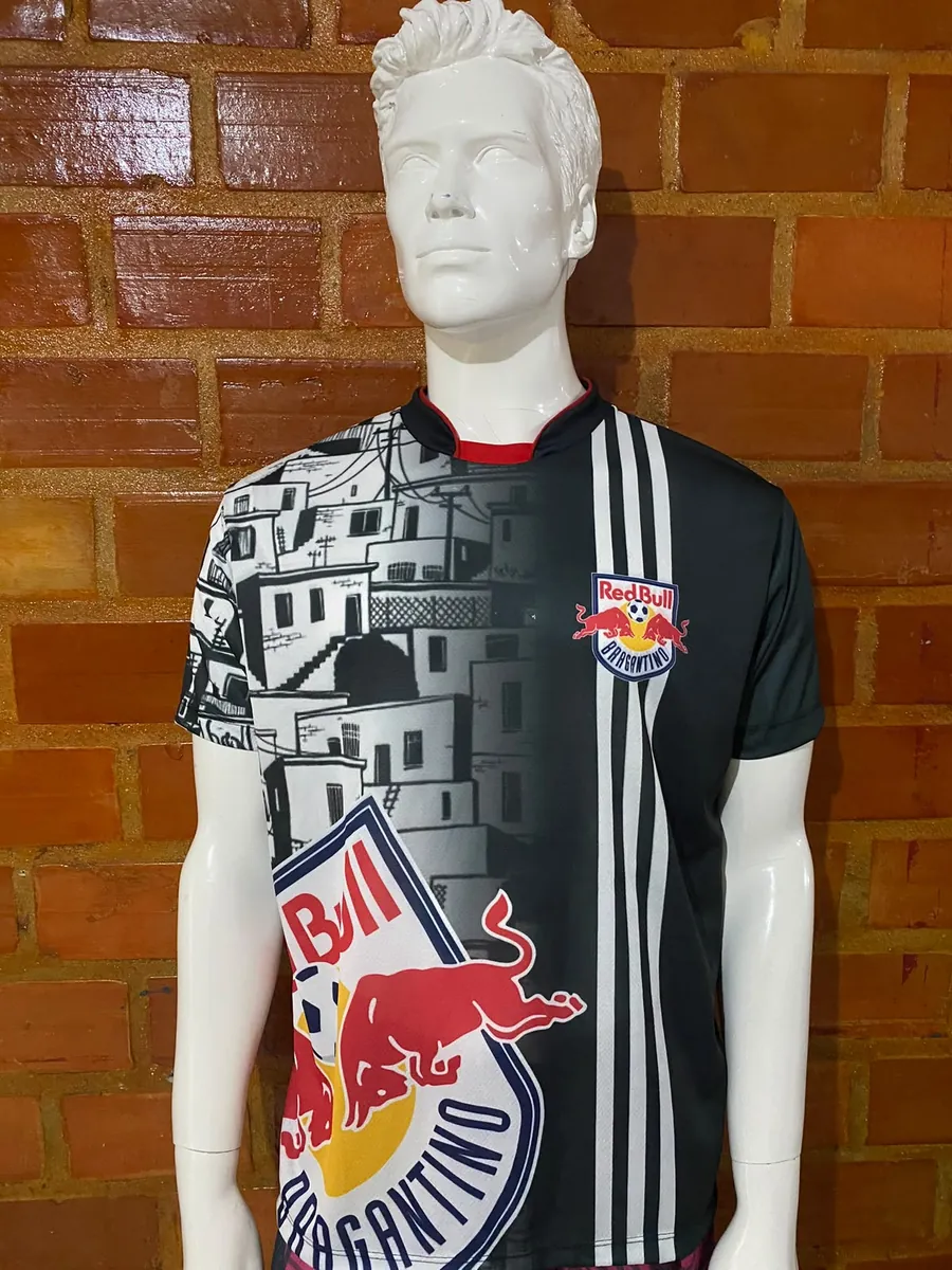 Camisa preta e branca com desenho de comunidade
